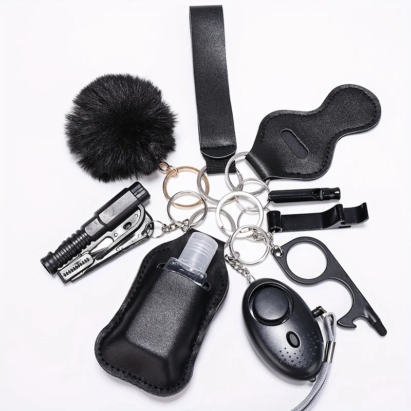 9 Pezzi/set Set Di Portachiavi Per Autodifesa, Set Completo Di Portachiavi Di Sicurezza Con Allarme Personale, Accessori Per Portachiavi Con Rompifinestre Regali Di Compleanno Per Mamme Donne Ragazze