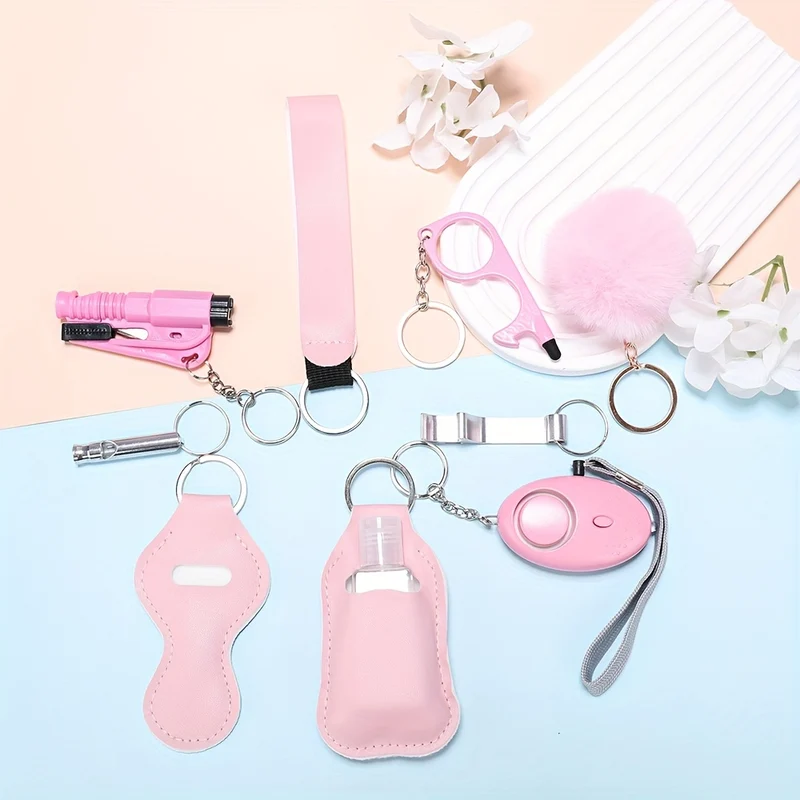 9 Pezzi/set Set Di Portachiavi Per Autodifesa, Set Completo Di Portachiavi Di Sicurezza Con Allarme Personale, Accessori Per Portachiavi Con Rompifinestre Regali Di Compleanno Per Mamme Donne Ragazze