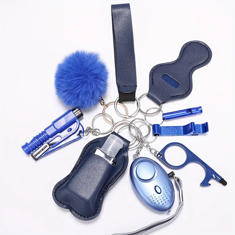9 Pezzi/set Set Di Portachiavi Per Autodifesa, Set Completo Di Portachiavi Di Sicurezza Con Allarme Personale, Accessori Per Portachiavi Con Rompifinestre Regali Di Compleanno Per Mamme Donne Ragazze