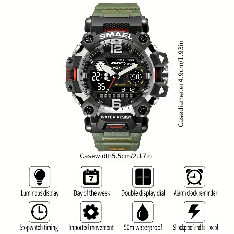 SMAEL Top Orologio da uomo Orologio da uomo al quarzo con doppio schermo Orologio da polso sportivo militare impermeabile Orologio digitale a led