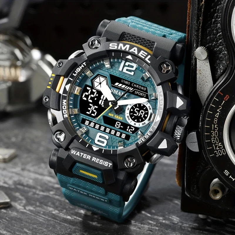 SMAEL Top Orologio da uomo Orologio da uomo al quarzo con doppio schermo Orologio da polso sportivo militare impermeabile Orologio digitale a led