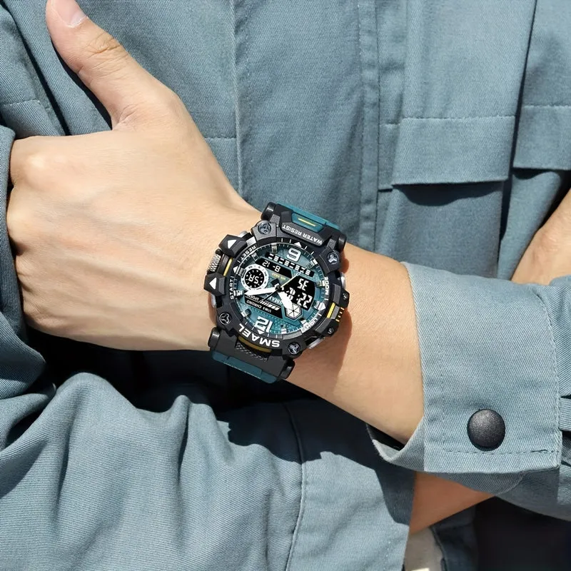 SMAEL Top Orologio da uomo Orologio da uomo al quarzo con doppio schermo Orologio da polso sportivo militare impermeabile Orologio digitale a led