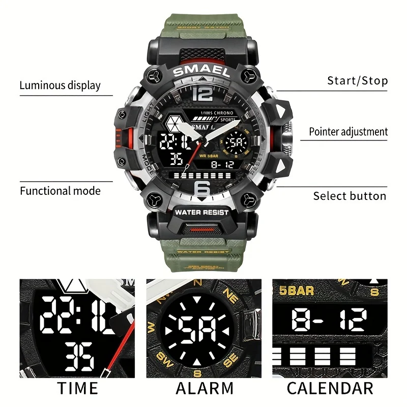 SMAEL Top Orologio da uomo Orologio da uomo al quarzo con doppio schermo Orologio da polso sportivo militare impermeabile Orologio digitale a led