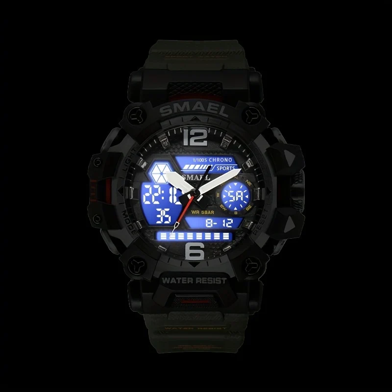 SMAEL Top Orologio da uomo Orologio da uomo al quarzo con doppio schermo Orologio da polso sportivo militare impermeabile Orologio digitale a led
