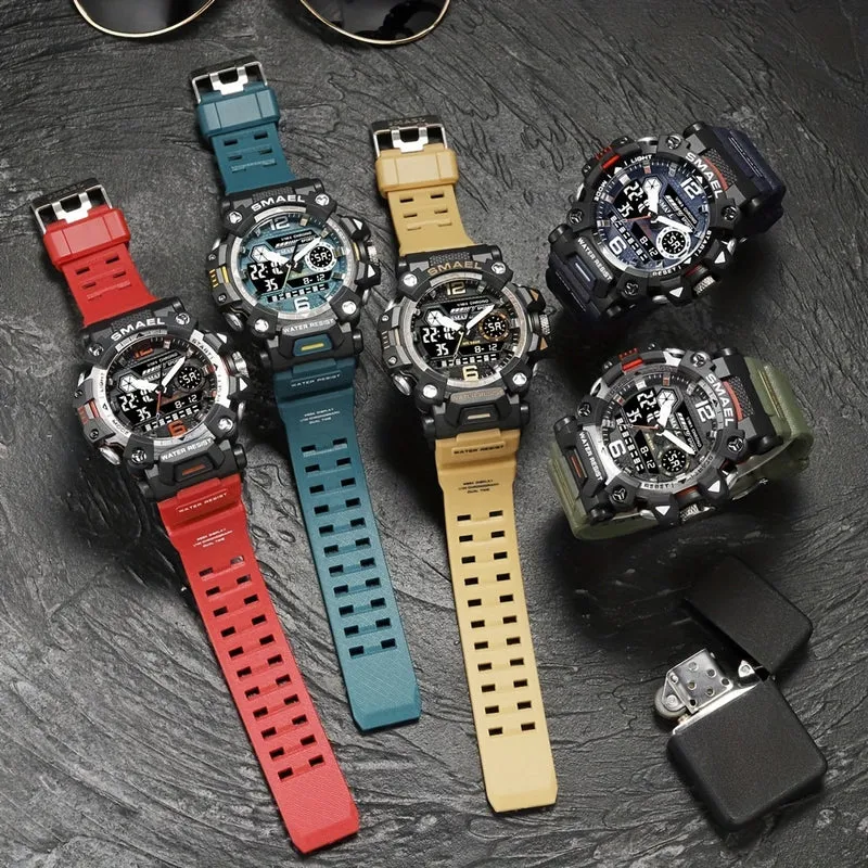 SMAEL Top Orologio da uomo Orologio da uomo al quarzo con doppio schermo Orologio da polso sportivo militare impermeabile Orologio digitale a led