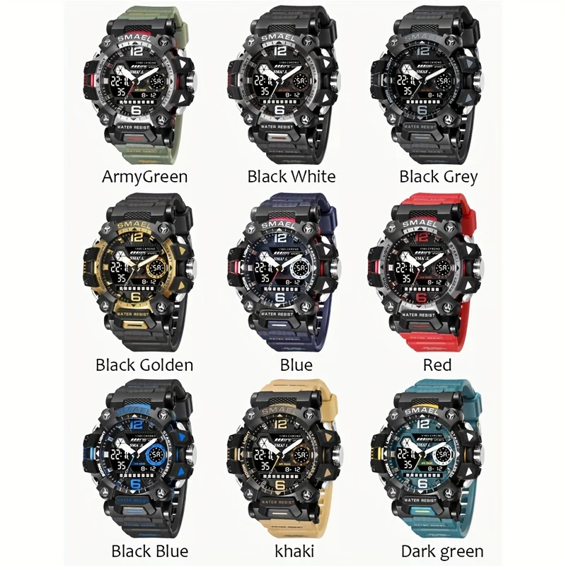 SMAEL Top Orologio da uomo Orologio da uomo al quarzo con doppio schermo Orologio da polso sportivo militare impermeabile Orologio digitale a led