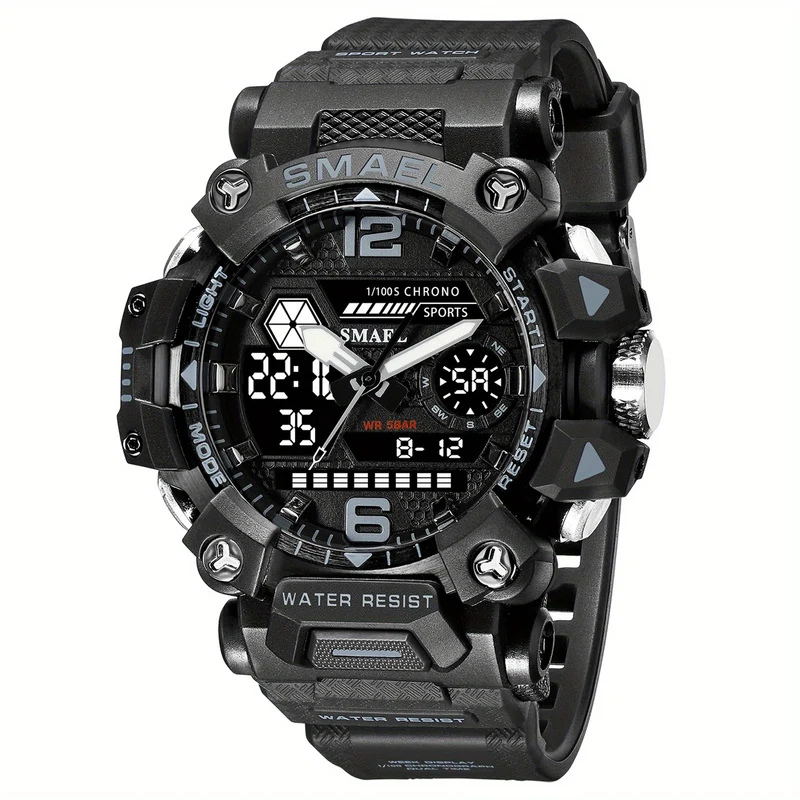 SMAEL Top Orologio da uomo Orologio da uomo al quarzo con doppio schermo Orologio da polso sportivo militare impermeabile Orologio digitale a led