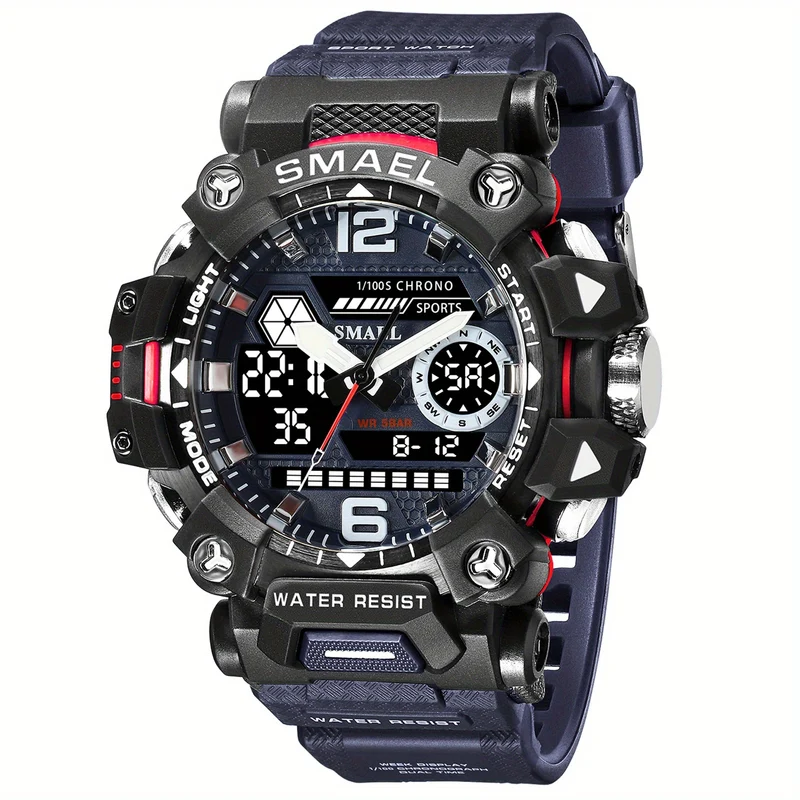 SMAEL Top Orologio da uomo Orologio da uomo al quarzo con doppio schermo Orologio da polso sportivo militare impermeabile Orologio digitale a led