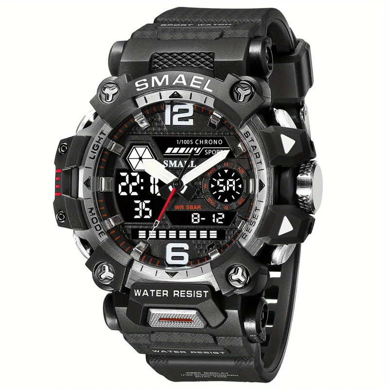 SMAEL Top Orologio da uomo Orologio da uomo al quarzo con doppio schermo Orologio da polso sportivo militare impermeabile Orologio digitale a led