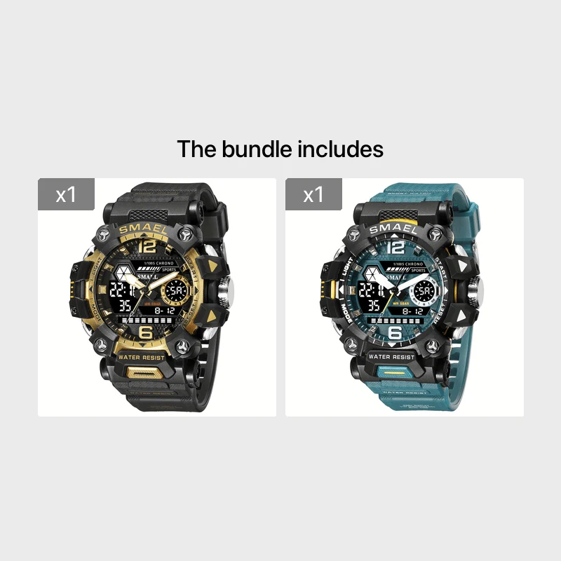 SMAEL Top Orologio da uomo Orologio da uomo al quarzo con doppio schermo Orologio da polso sportivo militare impermeabile Orologio digitale a led