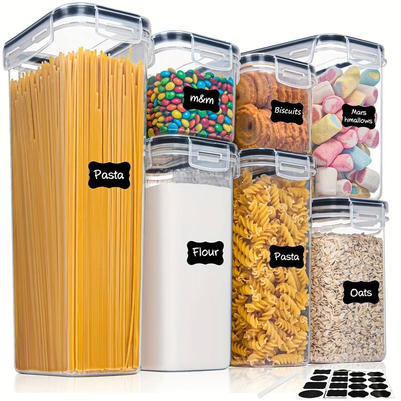 4/7 Pezzi Contenitori Per Alimenti Ermetici Con Coperchi, Contenitori Per La Conservazione In Cucina Senza BPA Per Spaghetti, Pasta, Cibo Secco, Farina E Zucchero, Con Etichetta E Pennarello