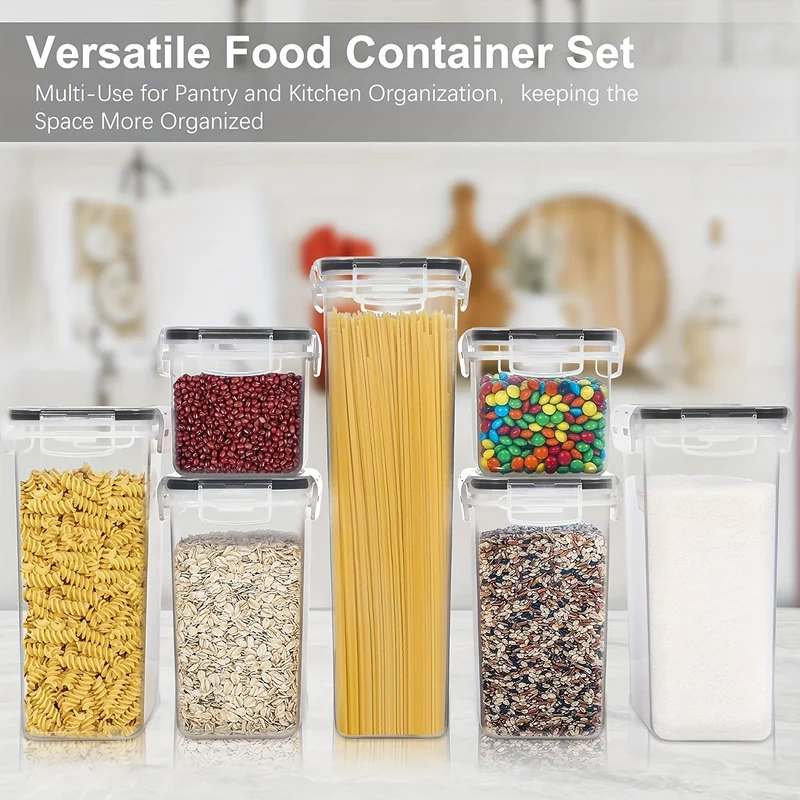 4/7 Pezzi Contenitori Per Alimenti Ermetici Con Coperchi, Contenitori Per La Conservazione In Cucina Senza BPA Per Spaghetti, Pasta, Cibo Secco, Farina E Zucchero, Con Etichetta E Pennarello