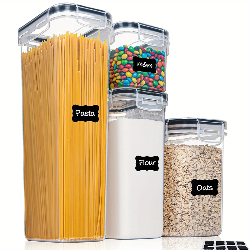 4/7 Pezzi Contenitori Per Alimenti Ermetici Con Coperchi, Contenitori Per La Conservazione In Cucina Senza BPA Per Spaghetti, Pasta, Cibo Secco, Farina E Zucchero, Con Etichetta E Pennarello