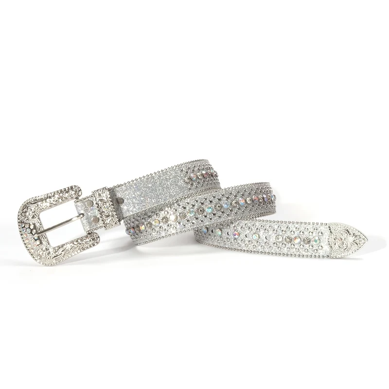 Cintura punk con strass, Cintura occidentale con borchie in pelle PU Y2K, Cintura vintage lussuoso cowboy cowgirl per pantaloni jeans, per uomini donne, sottile