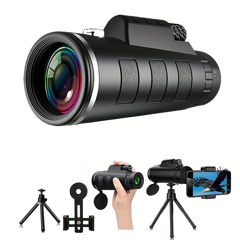Telescopio monoculare 40x60, monoculare per adulti ad alta potenza, telescopio monoculare per smartphone, con supporto e treppiede, monoculare portatile per adulti per birdwatching, escursionismo, viaggio