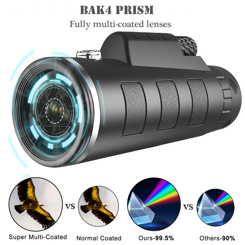 Telescopio monoculare 40x60, monoculare per adulti ad alta potenza, telescopio monoculare per smartphone, con supporto e treppiede, monoculare portatile per adulti per birdwatching, escursionismo, viaggio