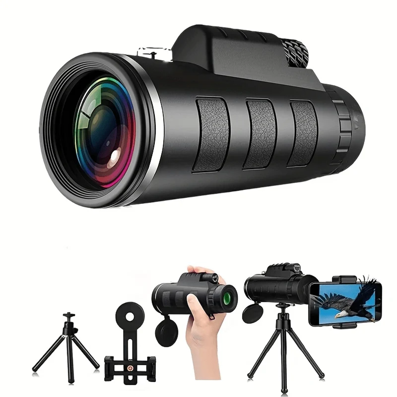 Telescopio monoculare 40x60, monoculare per adulti ad alta potenza, telescopio monoculare per smartphone, con supporto e treppiede, monoculare portatile per adulti per birdwatching, escursionismo, viaggio
