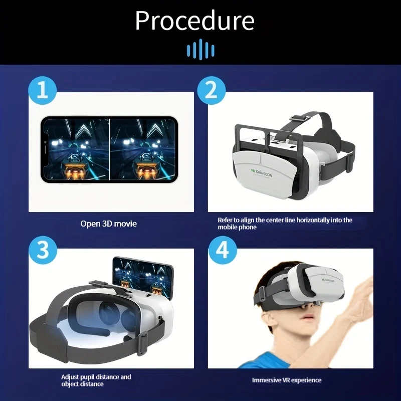 VR Realtà Virtuale VR Headset Occhiali 3D Caschi VR Goggles Per TV, Film E Videogiochi Compatibile Con IOS, Android E Supporto 11.94-17.78 Cm