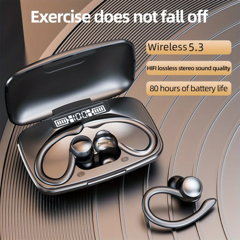Wireless Earbuds Con Earhooks, 80 Ore Di Gioco Indietro Cuffie Sportive In-Ear HiFi Stereo Auricolari Con Mic, ENC Riduzione Del Rumore Impermeabile Cuffie Deep Bass Per Palestra Running