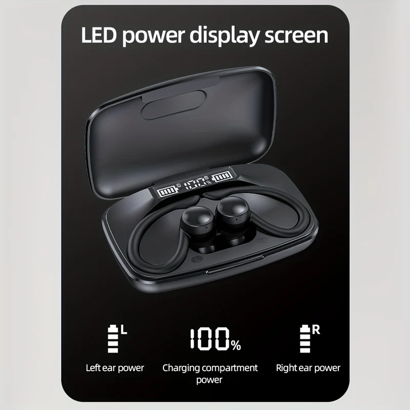 Wireless Earbuds Con Earhooks, 80 Ore Di Gioco Indietro Cuffie Sportive In-Ear HiFi Stereo Auricolari Con Mic, ENC Riduzione Del Rumore Impermeabile Cuffie Deep Bass Per Palestra Running