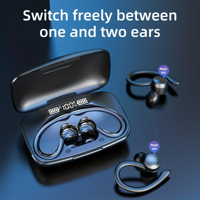 Wireless Earbuds Con Earhooks, 80 Ore Di Gioco Indietro Cuffie Sportive In-Ear HiFi Stereo Auricolari Con Mic, ENC Riduzione Del Rumore Impermeabile Cuffie Deep Bass Per Palestra Running