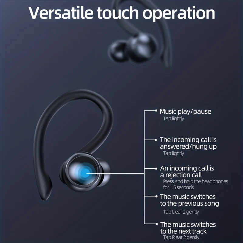 Wireless Earbuds Con Earhooks, 80 Ore Di Gioco Indietro Cuffie Sportive In-Ear HiFi Stereo Auricolari Con Mic, ENC Riduzione Del Rumore Impermeabile Cuffie Deep Bass Per Palestra Running