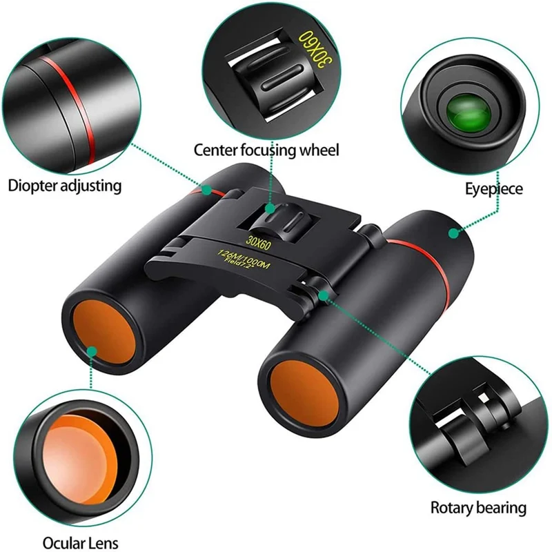 Binocolo 30x60 Per Adulti Mini Binocolo Compatto Per Adulti Osservazione Degli Uccelli Escursionismo Caccia Alla Fauna Selvatica Formato Tascabile Portatile Antiappannamento Impermeabile