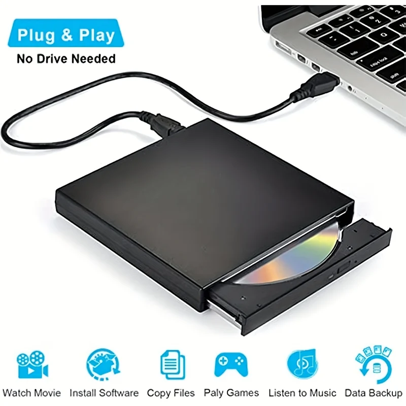 Unità CD DVD Esterna, Unità CD-RW Esterna USB 2.0 Sottile E Portatile, Masterizzatore DVD-RW, Lettore Per Laptop, Notebook, PC Desktop Computer