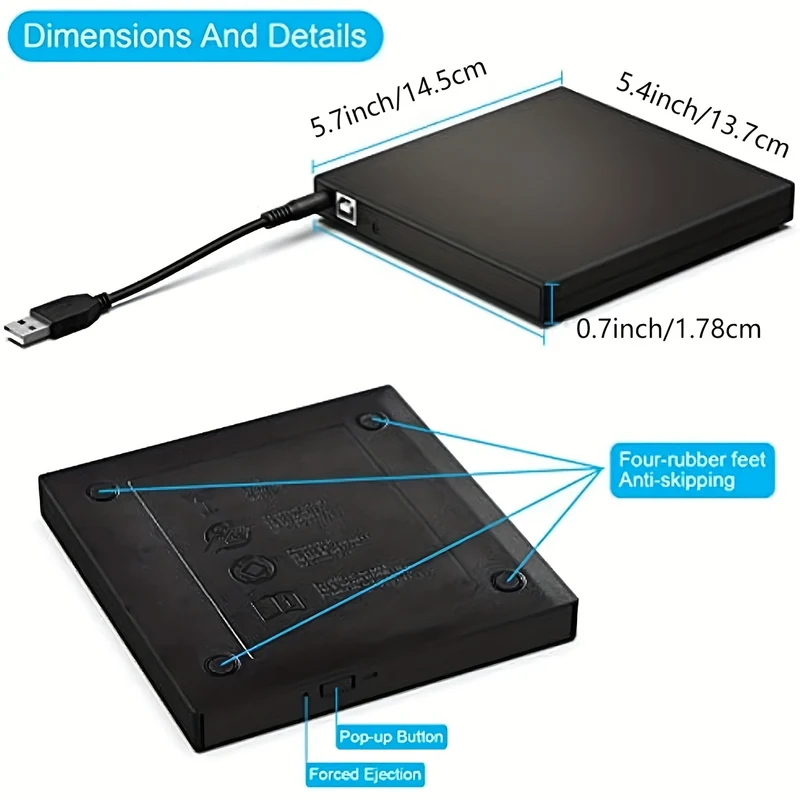 Unità CD DVD Esterna, Unità CD-RW Esterna USB 2.0 Sottile E Portatile, Masterizzatore DVD-RW, Lettore Per Laptop, Notebook, PC Desktop Computer