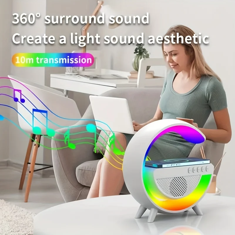 USB Big G Comodino Colorato Atmosfera Luce Audio Wireless Smartphone Multifunzione Caricabatterie Wireless Una Cosa Tre Ricarica Wireless Musica Lampada LED