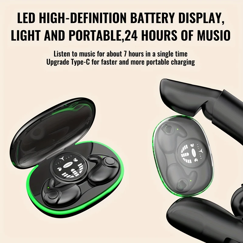 Ultra-sottile Sleep Wireless HeadsetSuper Standby Wireless Headphones, On-Ear Sports Invisible Subwoofer Headphones Per IOS IPhone Android Game Low Latency Dual MIC Noise Reduction Sleep Earbuds