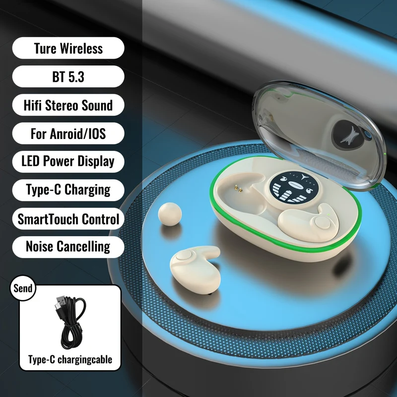 Ultra-sottile Sleep Wireless HeadsetSuper Standby Wireless Headphones, On-Ear Sports Invisible Subwoofer Headphones Per IOS IPhone Android Game Low Latency Dual MIC Noise Reduction Sleep Earbuds