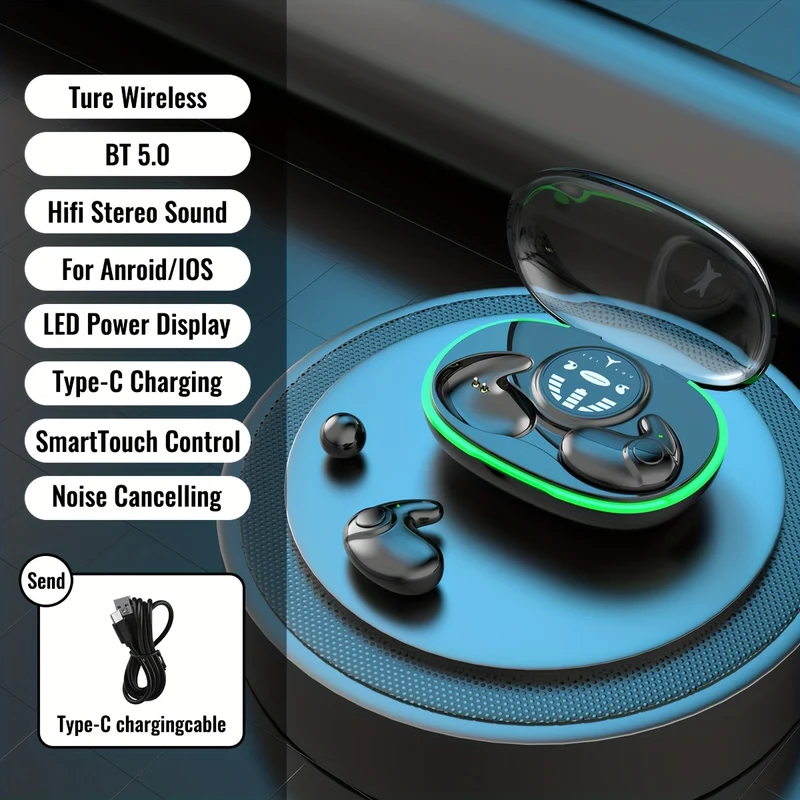 Ultra-sottile Sleep Wireless HeadsetSuper Standby Wireless Headphones, On-Ear Sports Invisible Subwoofer Headphones Per IOS IPhone Android Game Low Latency Dual MIC Noise Reduction Sleep Earbuds