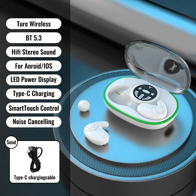 Ultra-sottile Sleep Wireless HeadsetSuper Standby Wireless Headphones, On-Ear Sports Invisible Subwoofer Headphones Per IOS IPhone Android Game Low Latency Dual MIC Noise Reduction Sleep Earbuds