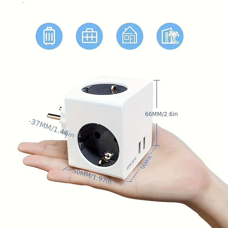 Presa A Muro Con Spina Europea Cube Design 2 Porte USB Per La Ricarica 16A 4000W 250V Adattatore Di Espansione Di Alimentazione Elettrica Per La Casa E L'ufficio Con Protezione Da Sovratensione