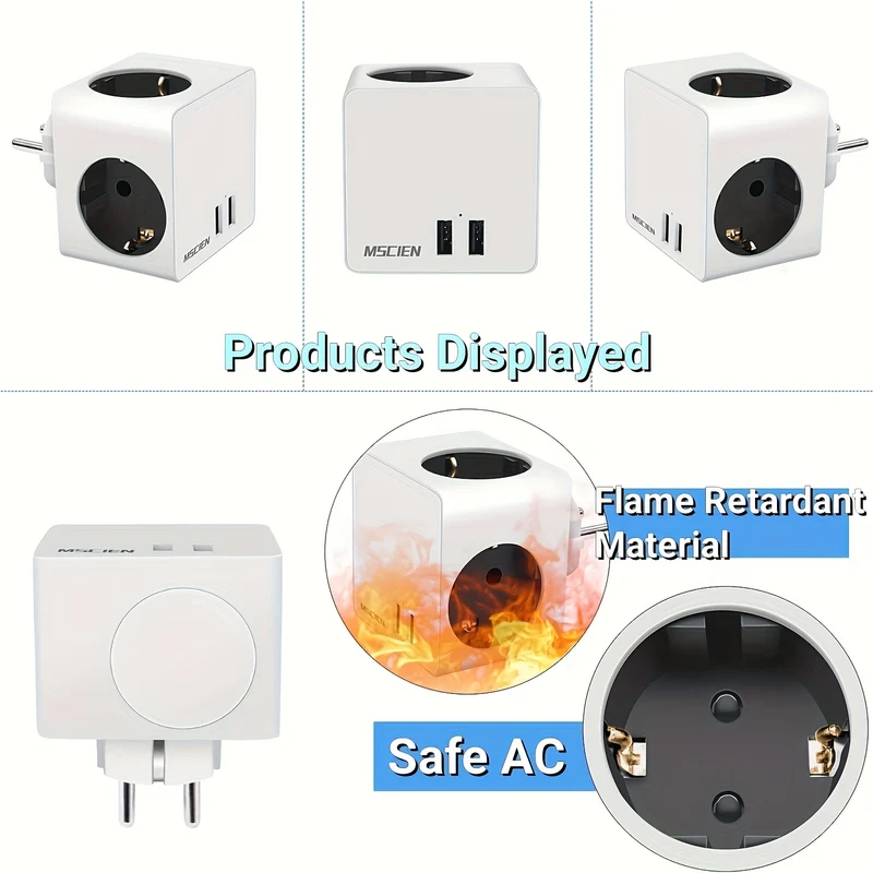 Presa A Muro Con Spina Europea Cube Design 2 Porte USB Per La Ricarica 16A 4000W 250V Adattatore Di Espansione Di Alimentazione Elettrica Per La Casa E L'ufficio Con Protezione Da Sovratensione