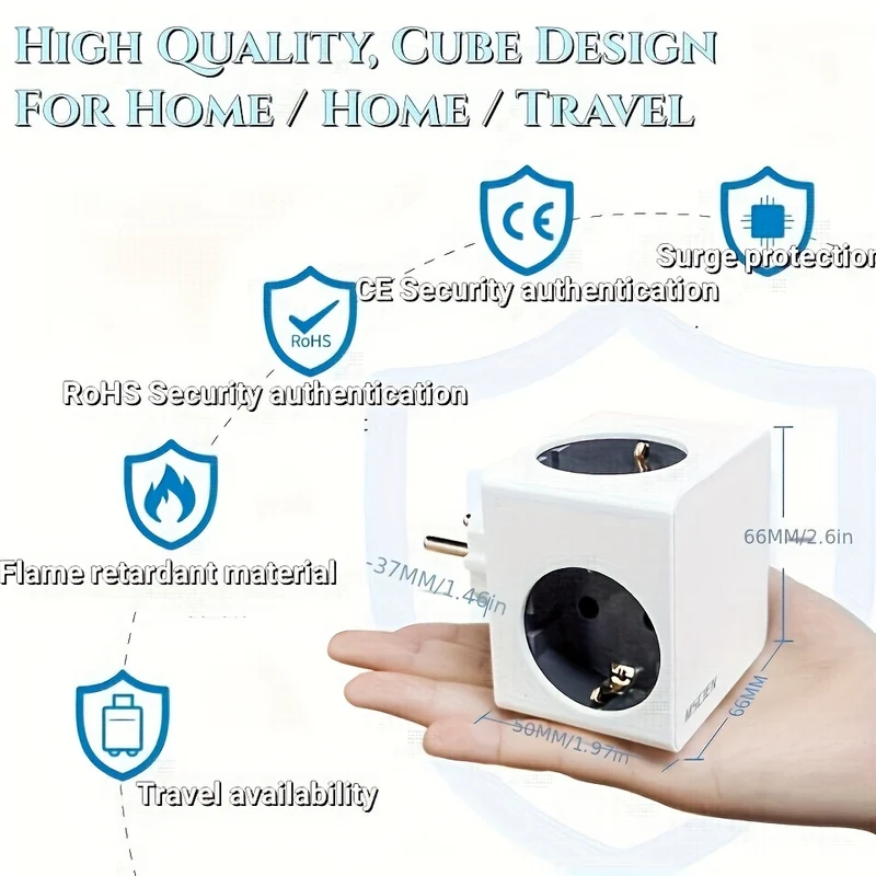 Presa A Muro Con Spina Europea Cube Design 2 Porte USB Per La Ricarica 16A 4000W 250V Adattatore Di Espansione Di Alimentazione Elettrica Per La Casa E L'ufficio Con Protezione Da Sovratensione