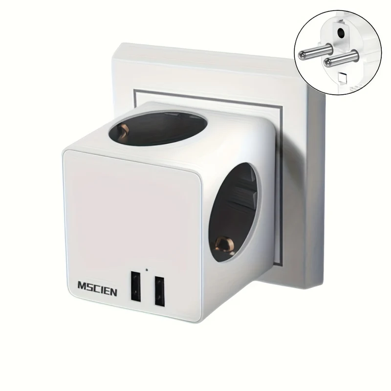 Presa A Muro Con Spina Europea Cube Design 2 Porte USB Per La Ricarica 16A 4000W 250V Adattatore Di Espansione Di Alimentazione Elettrica Per La Casa E L'ufficio Con Protezione Da Sovratensione