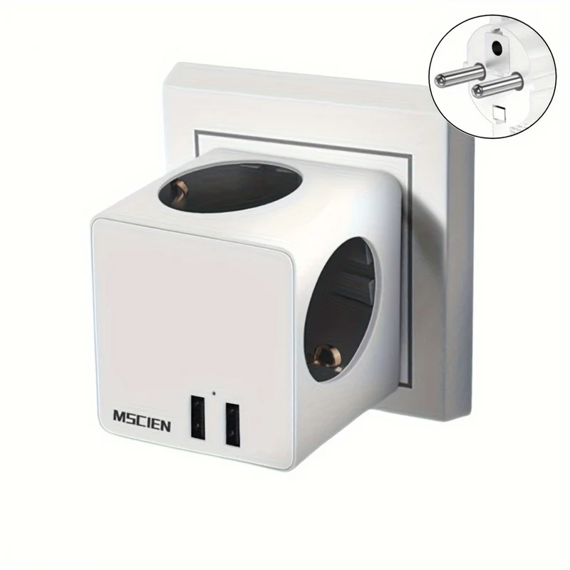 Presa A Muro Con Spina Europea Cube Design 2 Porte USB Per La Ricarica 16A 4000W 250V Adattatore Di Espansione Di Alimentazione Elettrica Per La Casa E L'ufficio Con Protezione Da Sovratensione