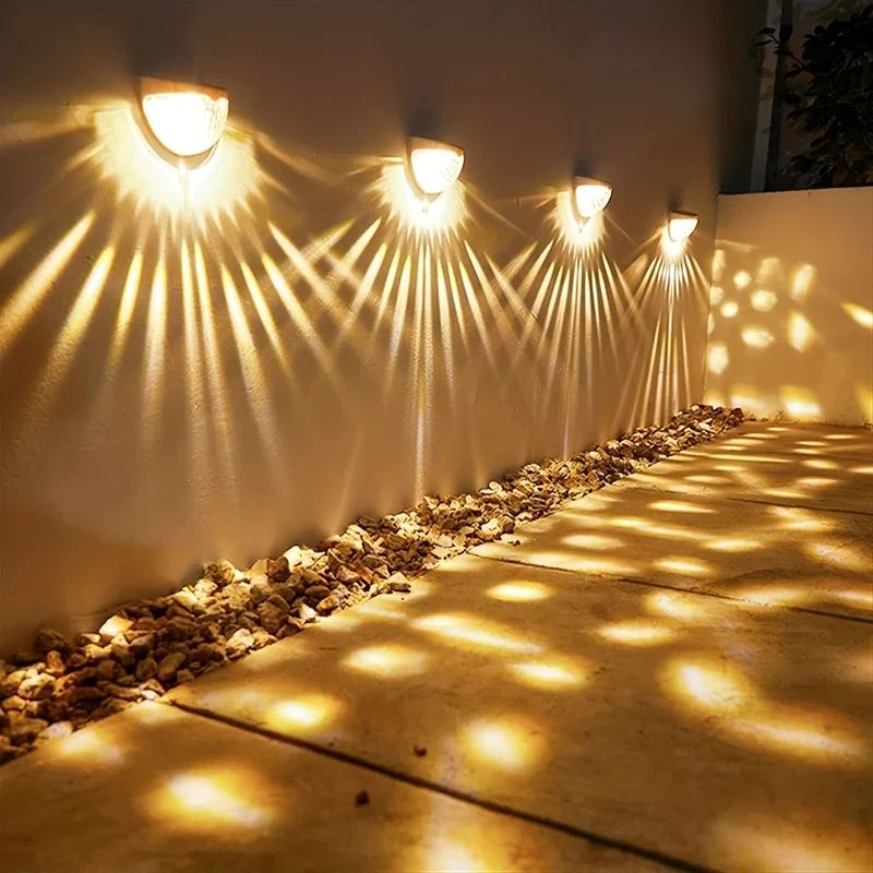 4 pacchi Luci solari da recinzione, luci solari da terrazza, luci solari da parete, alimentazione solare, montaggio a parete, per esterni, impermeabile, lampada da recinzione, illuminazione per recinzione, terrazza,
