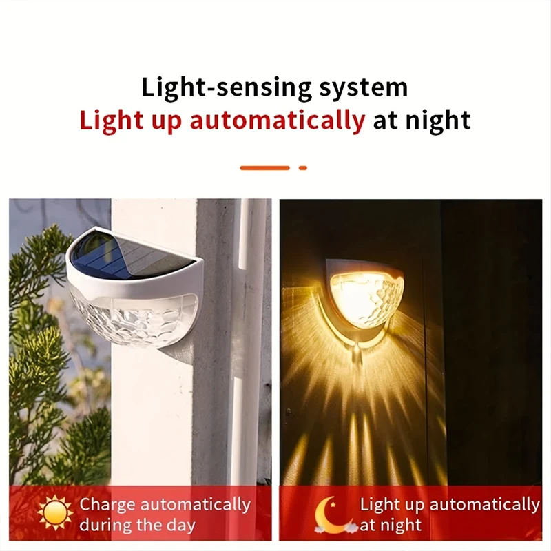 4 pacchi Luci solari da recinzione, luci solari da terrazza, luci solari da parete, alimentazione solare, montaggio a parete, per esterni, impermeabile, lampada da recinzione, illuminazione per recinzione, terrazza,