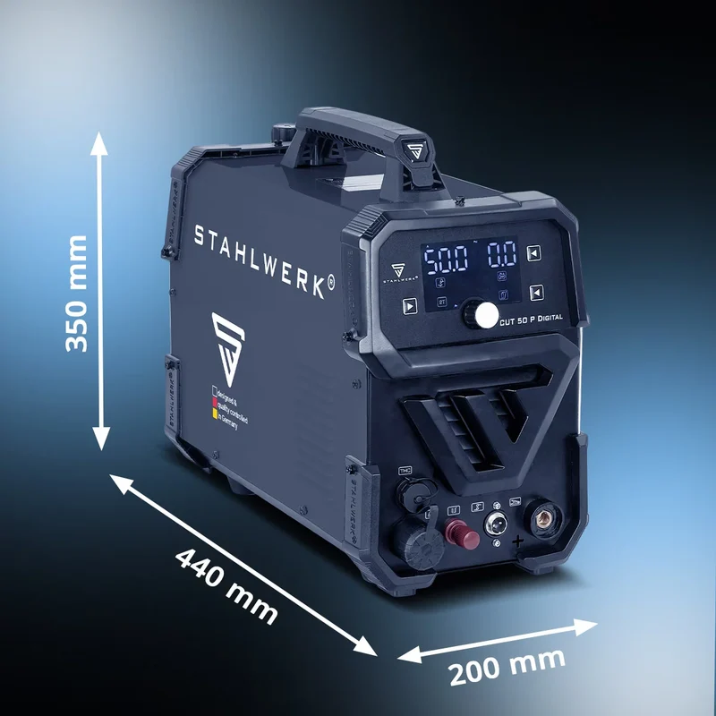 STAHLWERK Plasmaschneider CUT 50 P Digital | 50A Inverter-Plasmaschneider | Blowback-Zündung | Digitalanzeige | THC-Schnittstelle für CNC | Schneidleistung bis 20 mm | Plasma Cutter mit 2T/4T-Funktion