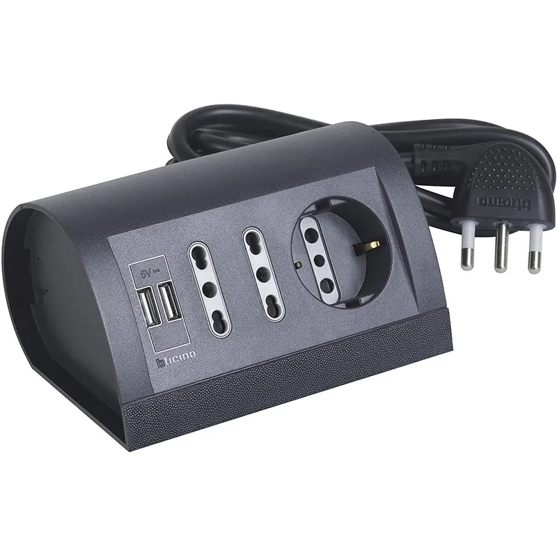 Multipresa da scrivania con 2 prese USB, 1 Presa schuko e 2 prese bipasso