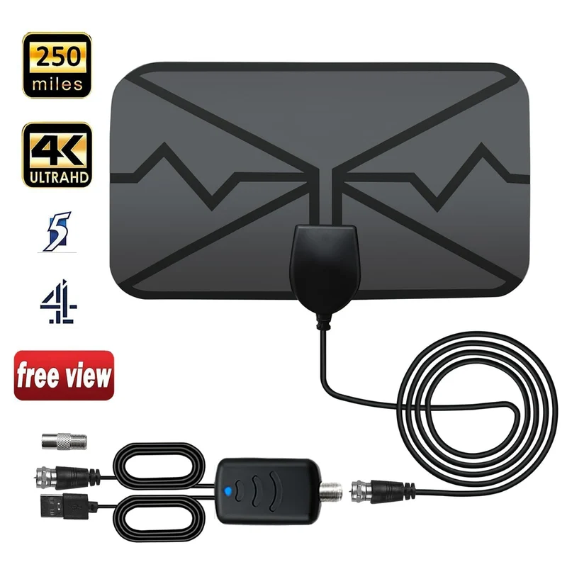 Antenna TV Interna, Antenna TV Digitale con Potente Amplificatore Raggio di 40KM Supporta Smart TV 4K HD/1080P