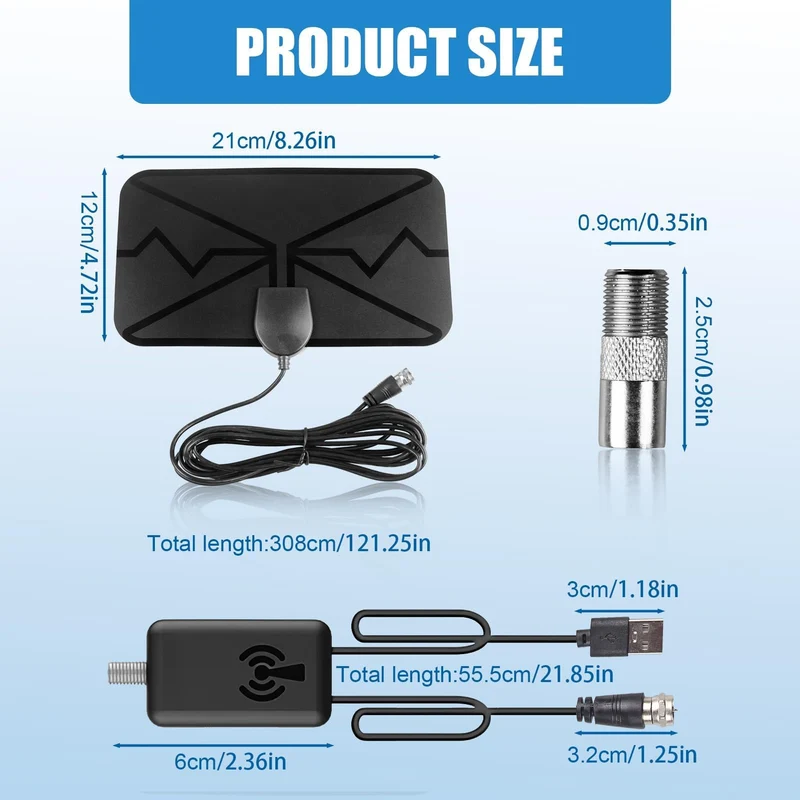 Antenna TV Interna, Antenna TV Digitale con Potente Amplificatore Raggio di 40KM Supporta Smart TV 4K HD/1080P