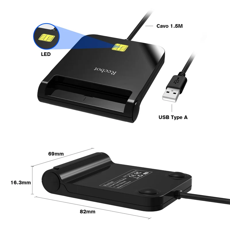 Recbot lettore smart card firma digitale, Lettore Smart Card Tessera Sanitaria, Lettore Smart Card CNS, Lettore di Smart CRS/CNS Compatibile con Windows 10 e Windows 11