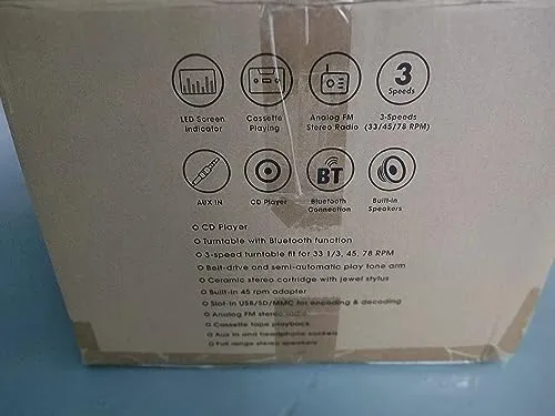Mersoco Giradischi Vinile Bluetooth con altoparlanti stereo, Convertitore LP da vinile a MP3 con CD, lettore di cassette, radio FM, Aux in e prese per cuffie