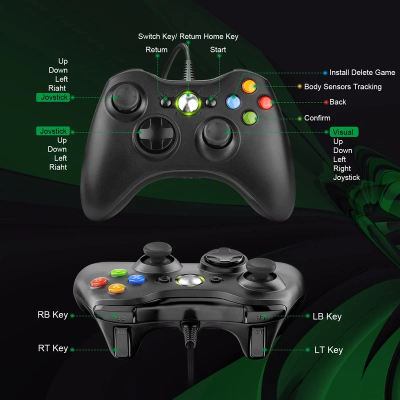 Controller per PC Xbox 360, Game Controller per Xbox 360, Wired Controller Compatibile per Xbox 360/Xbox 360 Slim, USB Wired Controller Joystick Compatibile per PC(Windows 7/8 / 8.1/10 / XP/Vista)