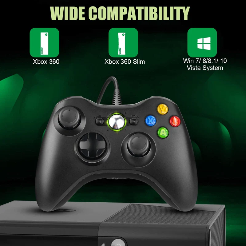Controller per PC Xbox 360, Game Controller per Xbox 360, Wired Controller Compatibile per Xbox 360/Xbox 360 Slim, USB Wired Controller Joystick Compatibile per PC(Windows 7/8 / 8.1/10 / XP/Vista)