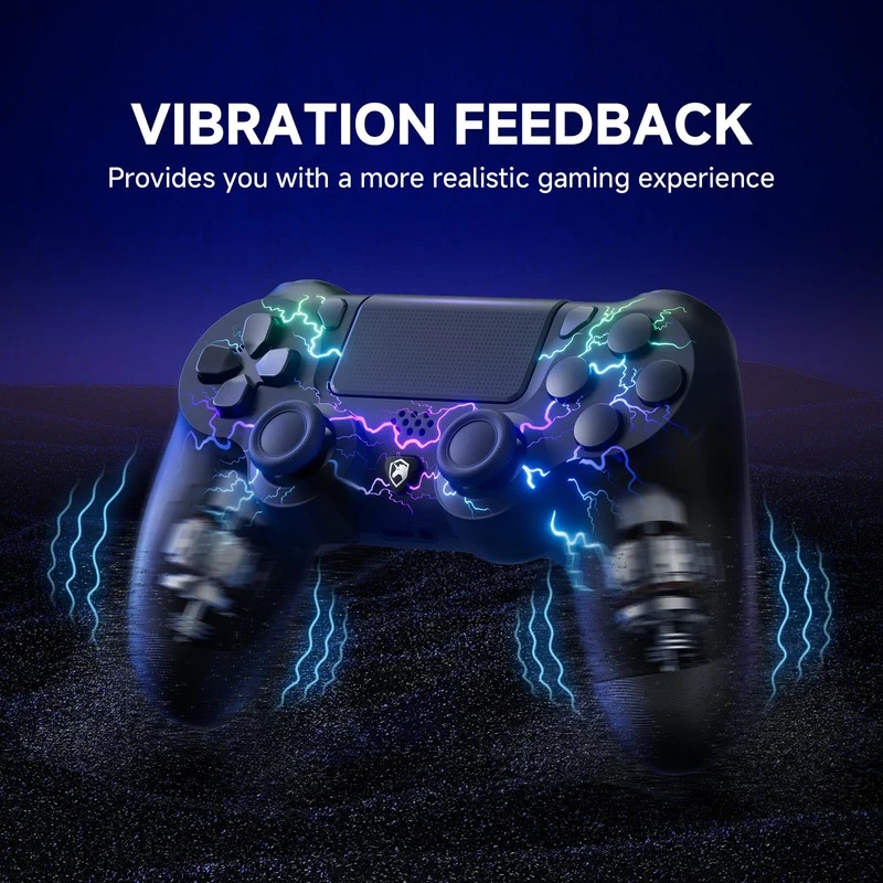ECHTPower Controller Wireless per PS4, Joystick con Luci RGB per PS4/Pro/Slim/PC, Batteria da 1000mAH, Doppia Vibrazione, Giroscopio, jack per Cuffie da 3,5mm, Controller Ergonomico e Antiscivolo